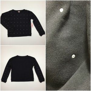 NWT JUICY COUTURE Black Silver Rhinestone Embellished Long Sleeve Crop Shirt